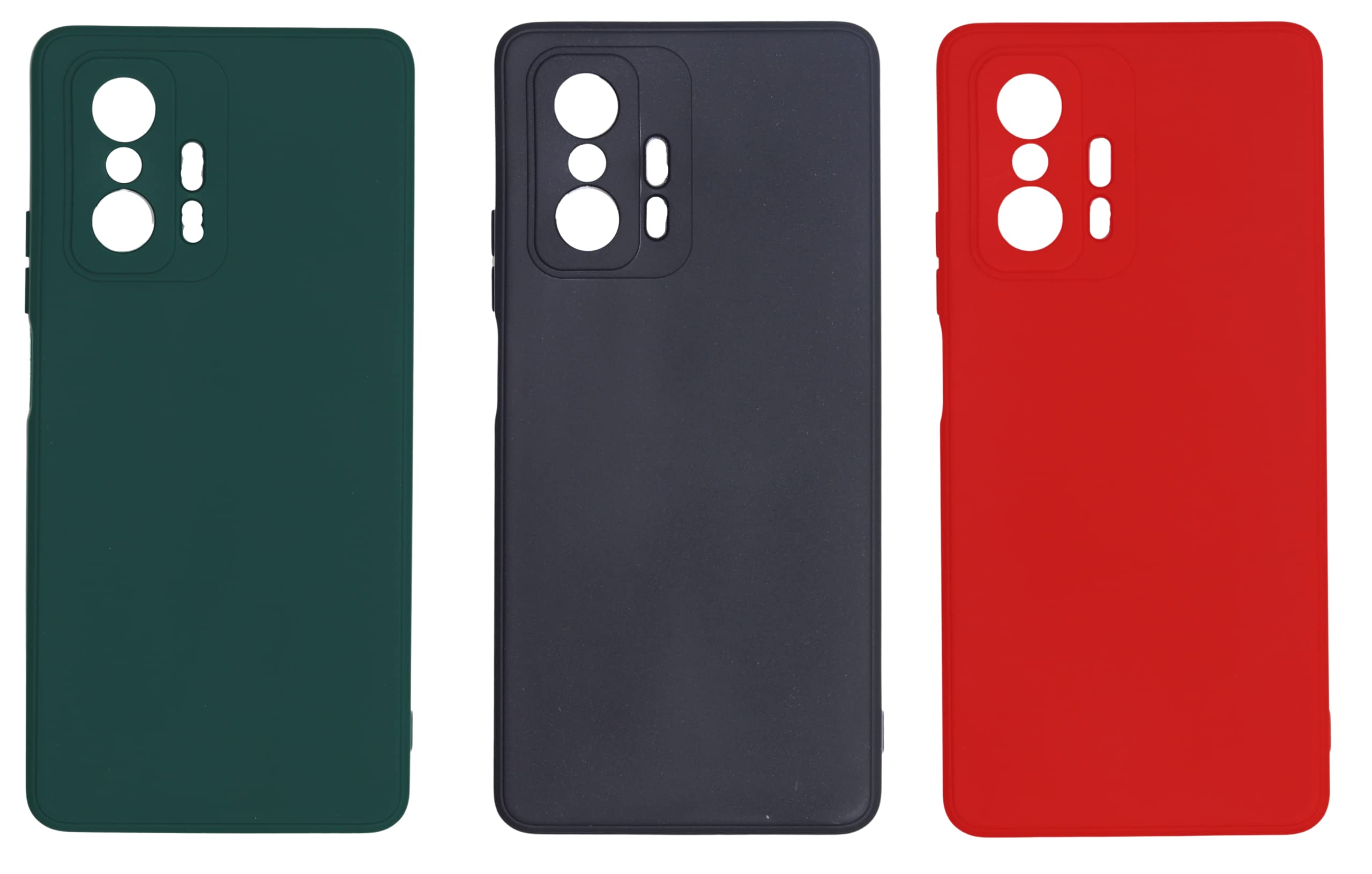 3 pcs Xiaomi 11T global matte soft silicone tpu case cover - slim fit colorful & good grip (pack of 3) (Red, Black, Dark Green)