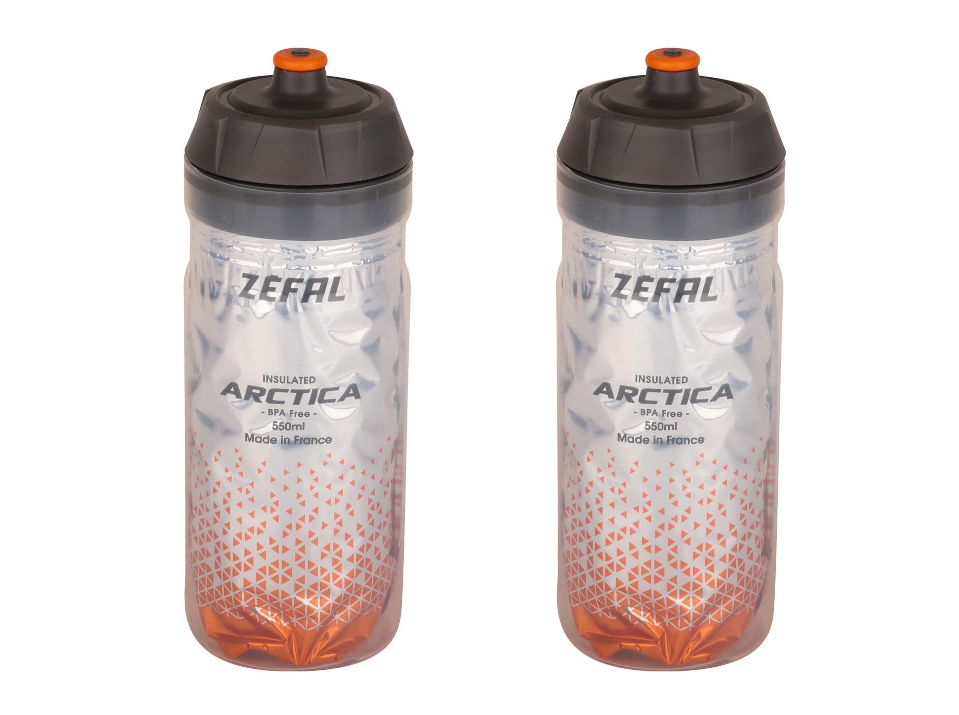 ZEFAL Pack Arctica 55 - Double Pack Bicycle Bottles 550 ml - Isothermal Bicycle Bottle - Odourless and Waterproof - BPA-Free Sports Bottle, Silver/Orange