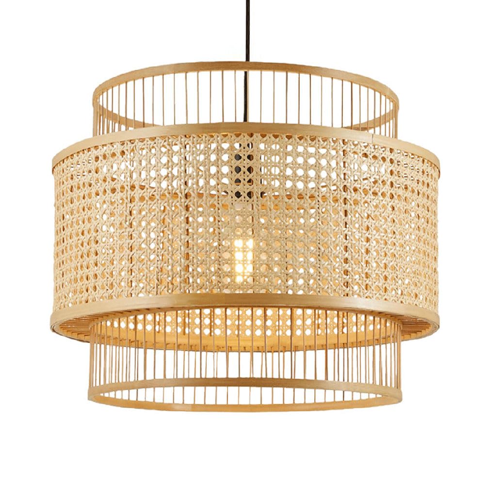 BIANBHUO Paralume a Gabbia di bambù Grande lampadario in Vimini Lampadario per Fattoria Lampada a Sospensione a soffitto in Legno Rattan Rustico Plafoniere Fatte a Mano Fai-da-Te Compatibile con Sala