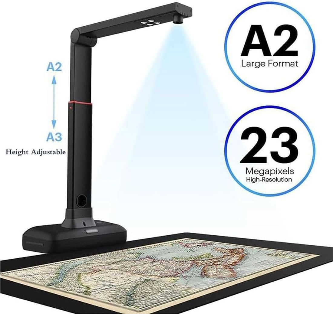 Escáner aéreo de Gran Formato A2 A3, escáner de Documentos de Libros de 23MP, aplanamiento automático y eliminación de Huellas Dactilares, Compatible con Windows/Mac
