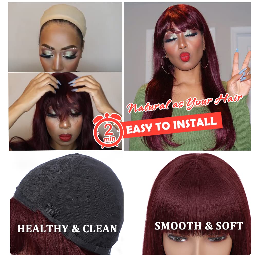 Amazon.com : REMY HAIR Red Wig Human Hair Wigs with Bangs  display picture 1