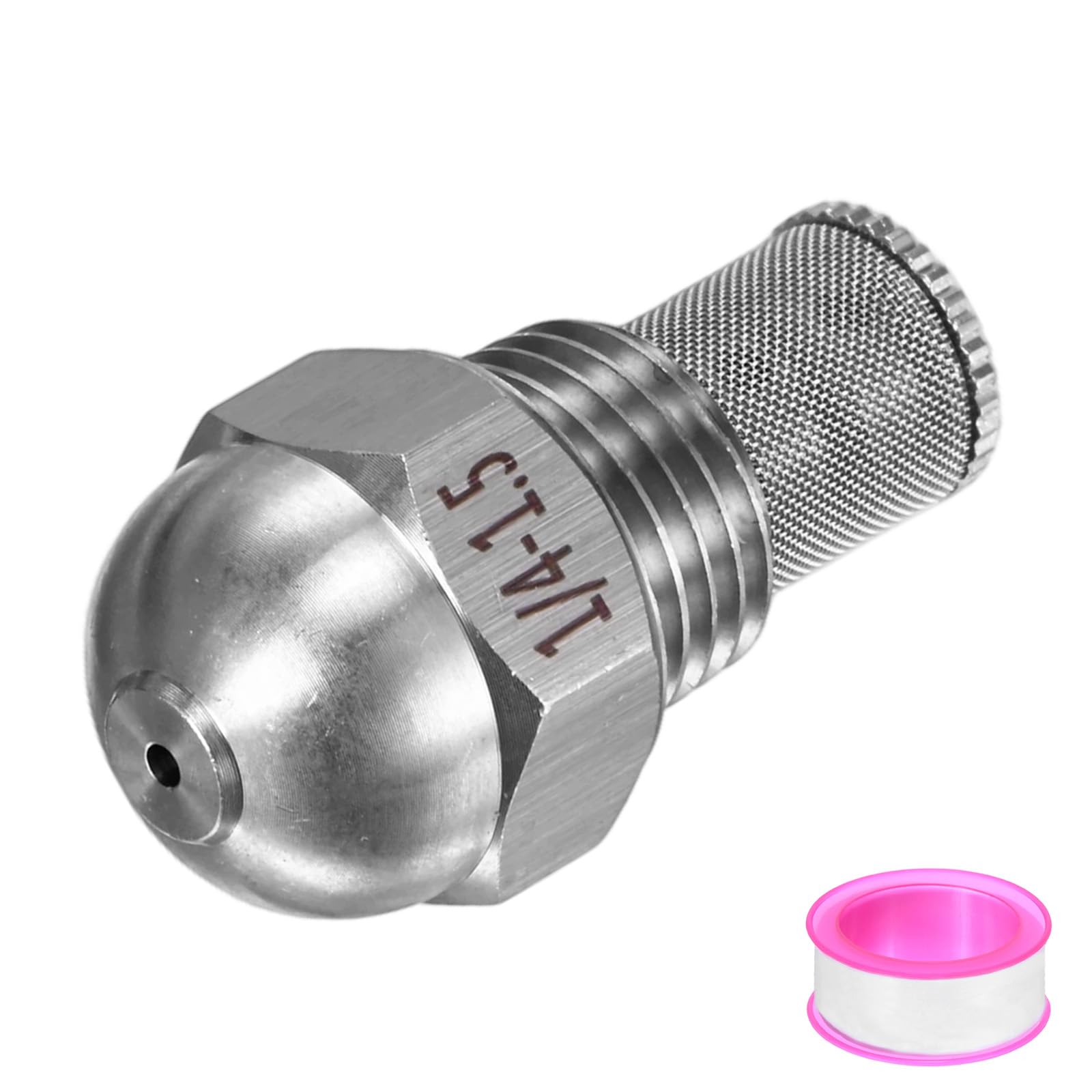 M METERXITY 1-Pack Misting Nozzles, 1/4 BSPT Male Thread 304 Stainless Steel Full Cone Spray Tips with Sealing Tape for Mister Cooling System, Filter Spray Tip [Silver Tone, 1.5 Pore]