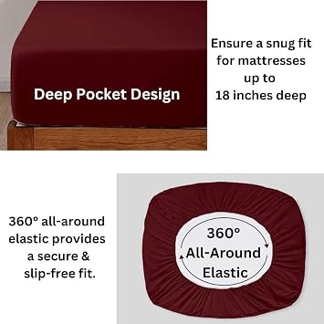 Giza Sheets Twin - 100% Giza Egyptian Cotton Sheets - Sheets For Twin Size Fit Upto 18 Inches Deep Mattress - 4 PCs Giza Cotton Sheets - Giza Cotton Sheets Twin Size - Twin, Burgundy Solid