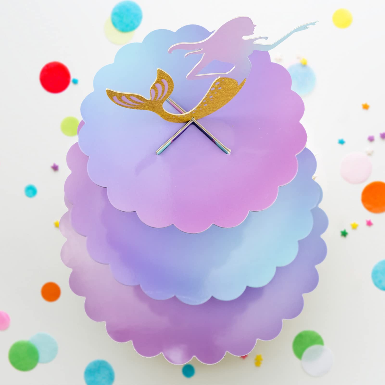3-stöckiger Cupcake-Ständer Mit Meerjungfrauen-Design - Inkl. 20 Cupcake-Förmchen & Aufsätzen Für Partys