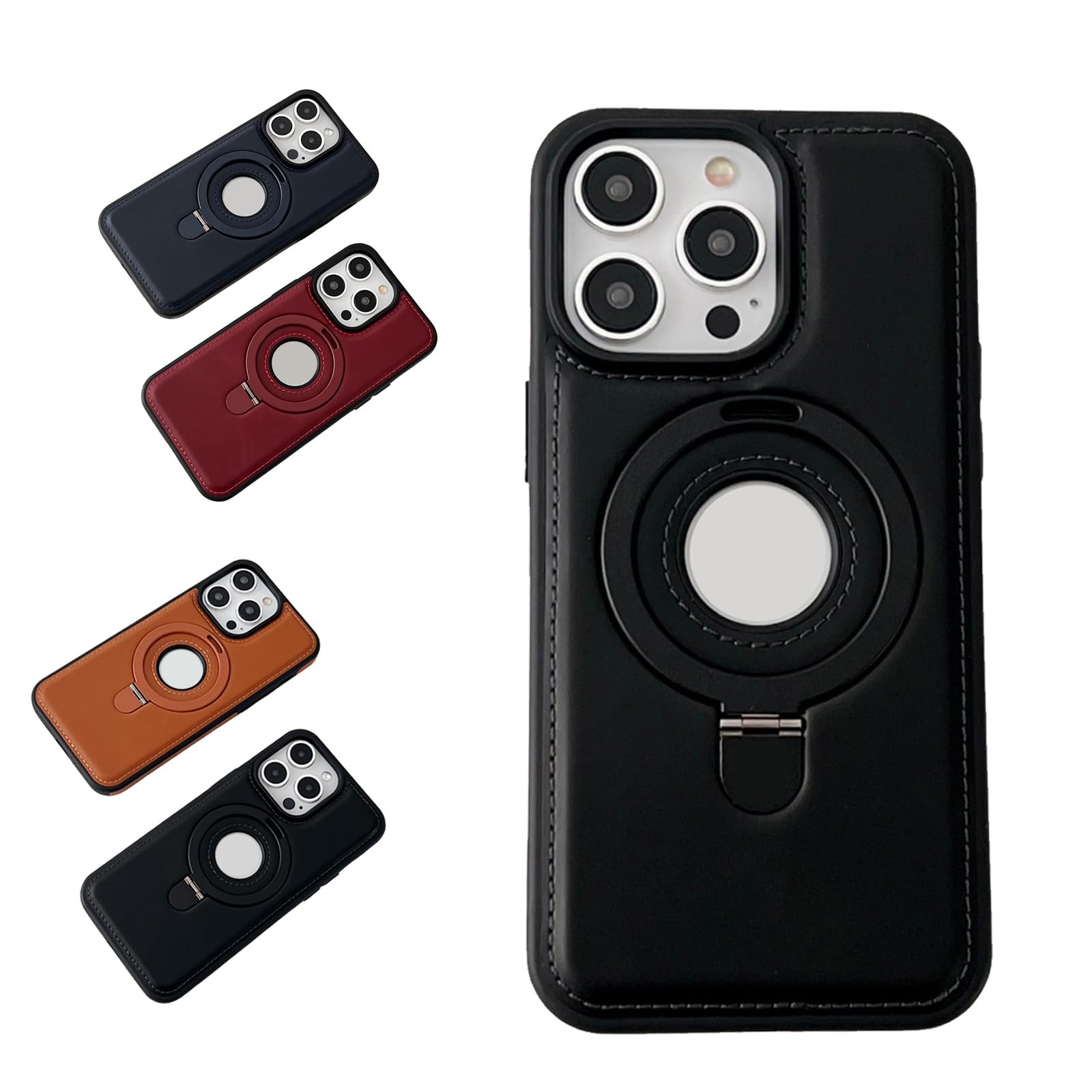 Étui pour iPhone 14 Pro Max cuir support noir de luxe rigide - 8