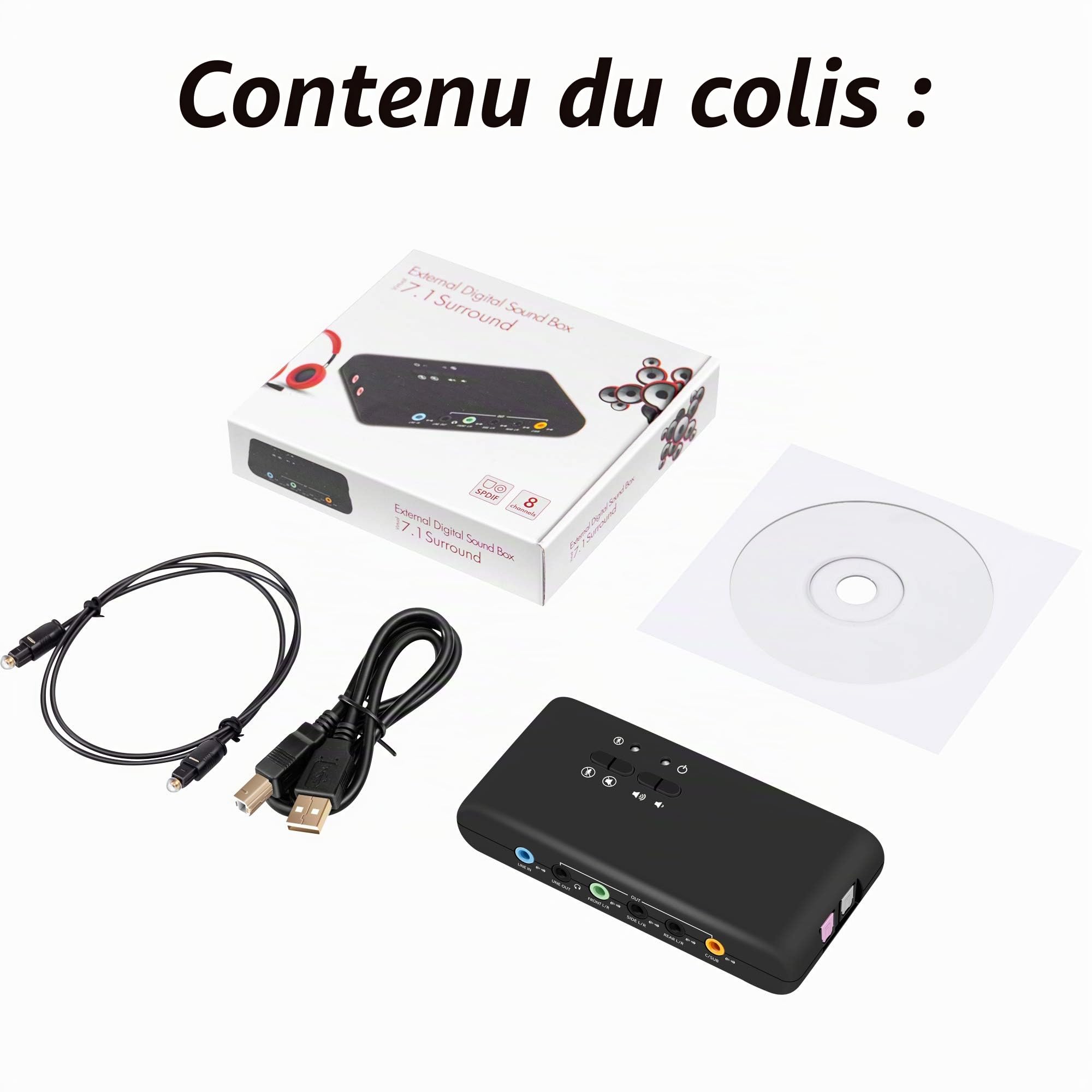 LEAGY Carte Son Externe USB 7.1, 8 canaux, Boîte à Son USB 7.1 Canal, Jusqu'à 8 Haut-parleurs, Son Surround Dynamique 3D,Enregistrement et Lecture simultanés, Équipement Audio analogique et numérique