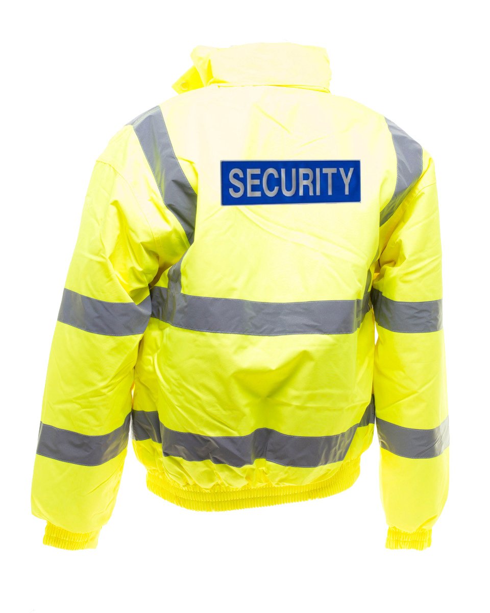 Workwear World Men's Yellow Ww153 Printed Reflective Security Badge Doorman Bouncer Sia Site Hi Viz Visibility Bomber Jacket Coat (Xxl, )