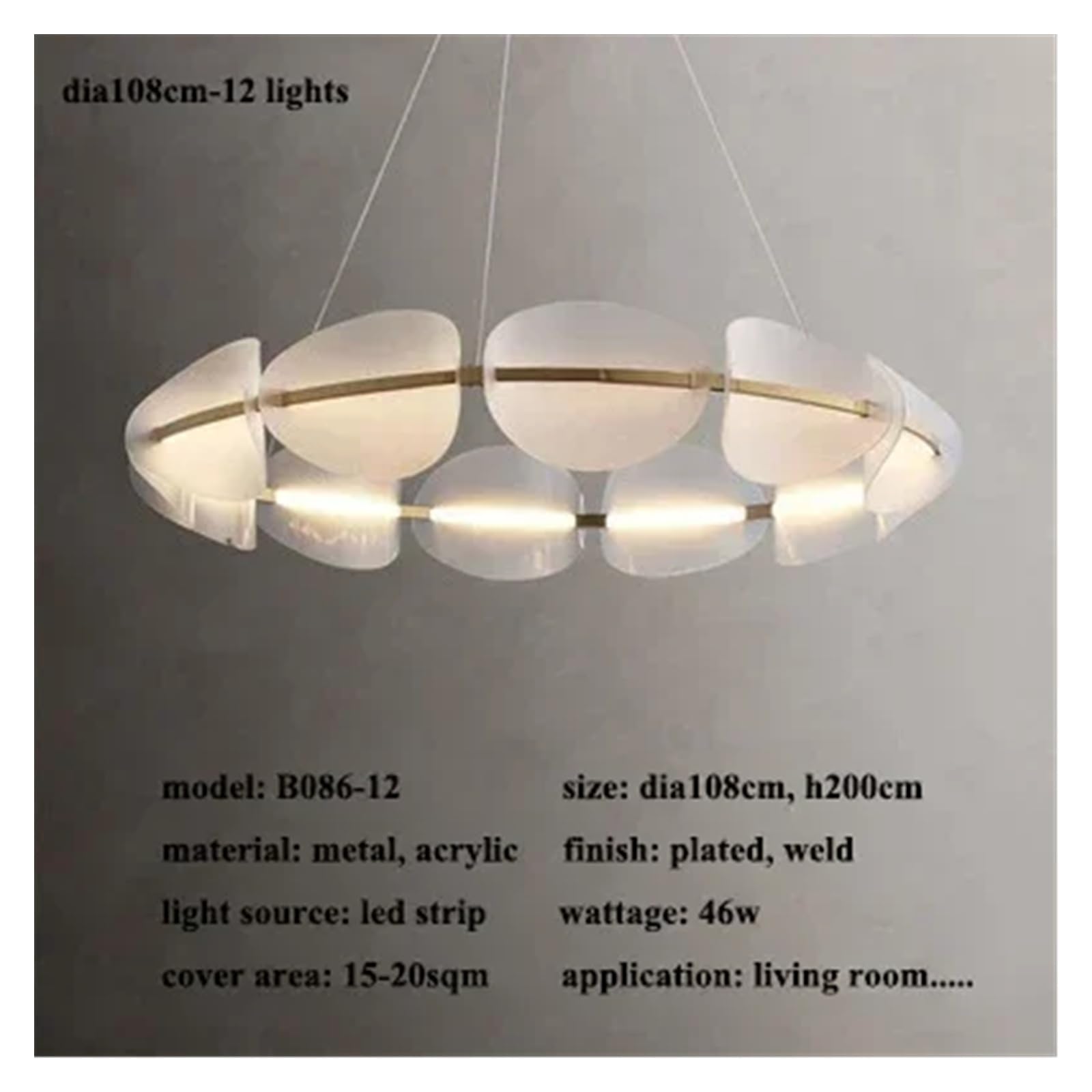 Lustre Moderne en Acrylique à LED en Forme de Feuille, idéal pour Le Salon, la Salle à Manger, la Chambre, la Cuisine. Suspension décorative (12 lumières, Neutre).