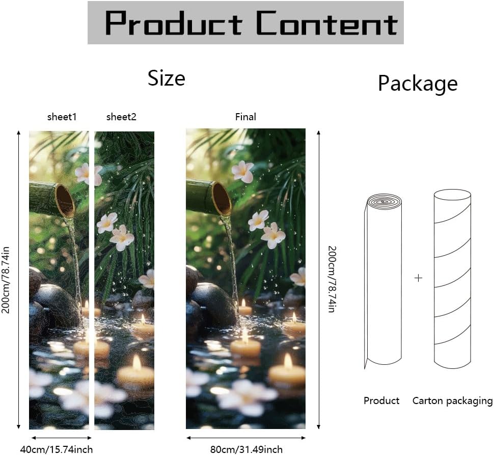 arricraft 2 Pcs Self-Adhesive Bamboo Water Pattern Door Murals Stickers, PVC, 31.5"x78.7", Wall Decoration image 2