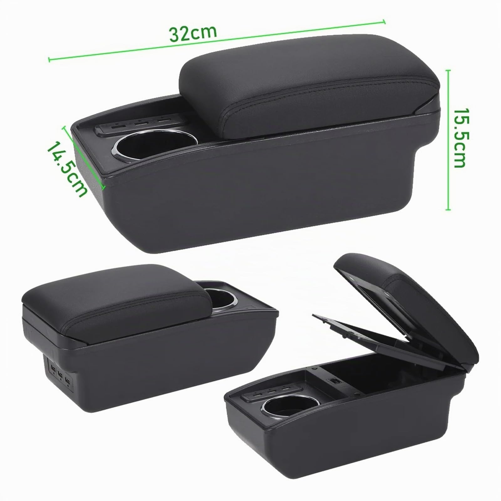 Coche Reposabrazos Para Fiat Para 500 2012-2025 Reposabrazos Dedicado Retrofit Realza El Centro Interior Caja De Almacenamiento Accesorios(C Black red NO USB)