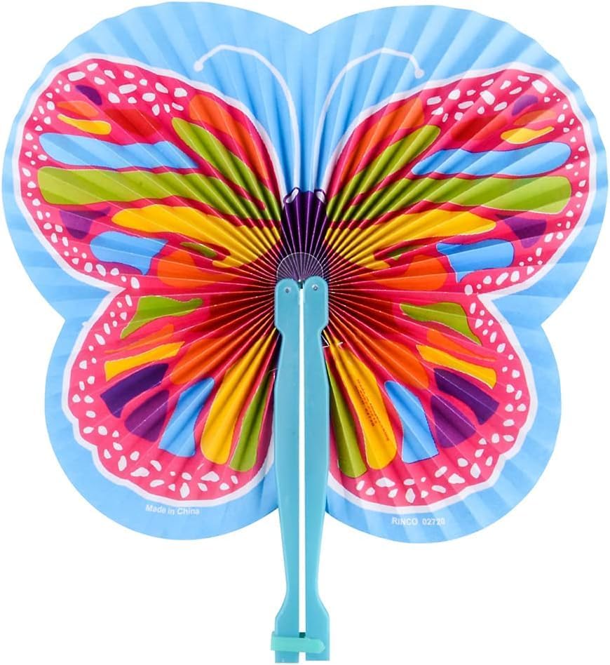 HAPPY DEALS ~ Butterfly Folding Fans - 12 pc - 9.5 Inch Handheld Colorful Party Favors Goody Bag Fillers Prizes