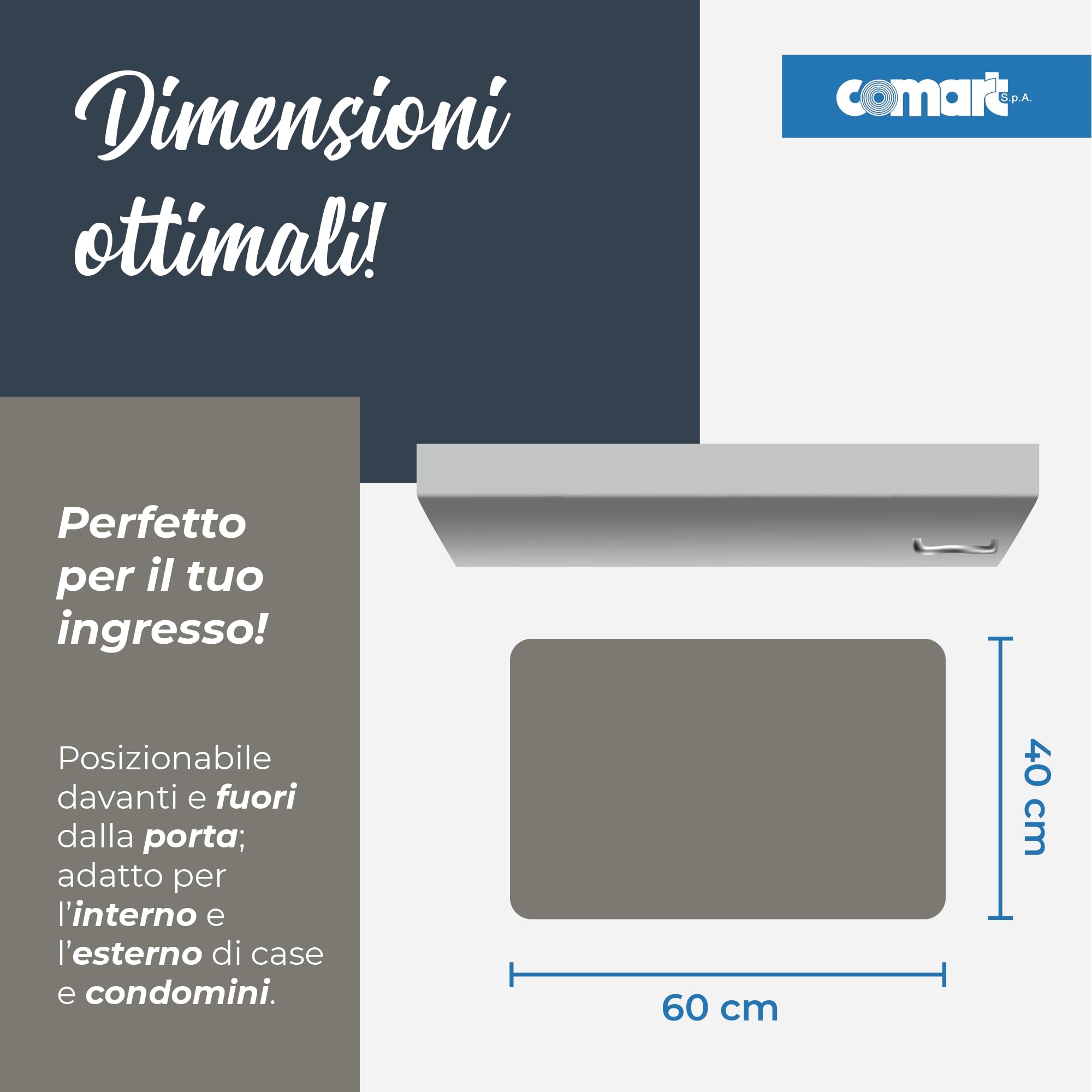 Comart - Zerbino Capitol - 40x60 cm - Zerbino in Cocco con Disegni in Gomma - Tappeto per Ingresso Esterno e Interno - Fondo Antiscivolo Gommato - Facile da Pulire - Rettangolare - Design Cuore
