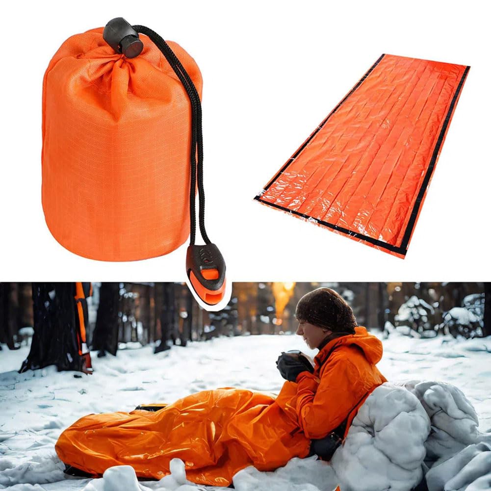 Sacco a Pelo d'Emergenza con Braccialetto Sopravvivenza Sacco a Pelo di Sopravvivenza Coperta di Sopravvivenza Riutilizzabile Coperta di Isolamento Termico di Primo Soccorso per Outdoor Viaggiare