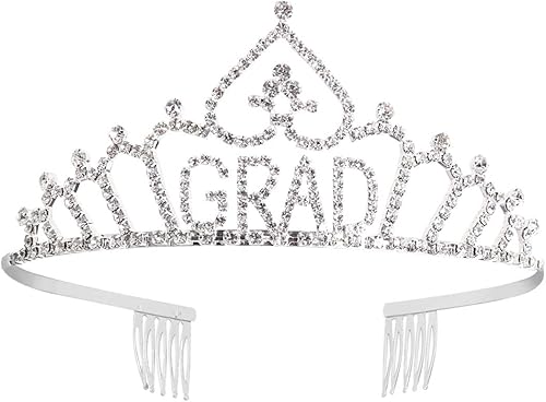 Lurrose Diadema de tiara de graduado 2020, corona de diamantes de imitación con peine lateral, elegante corona de cristal, regalo de graduación para