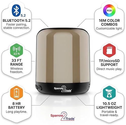 Miniatura 4 de Altavoz Bluetooth con luces LED RGB, altavoz inalámbrico portátil TWS con graves profundos, tiempo de reproducción de 8 horas, espectáculo de luz de