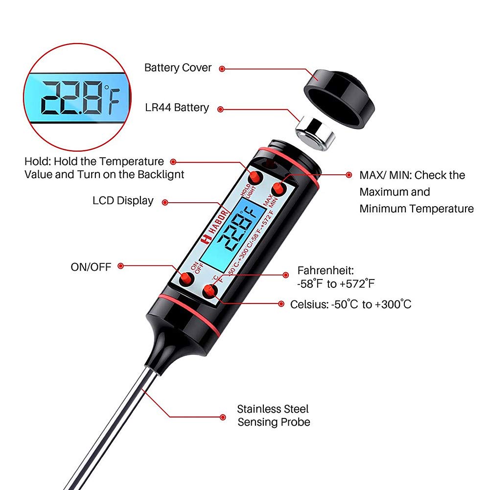 Termometro Aceite Cocina Termometro Digital Cocina Azúcar Termómetro Termómetro De Carne Digital Para Cocinar Comida Termómetros Black