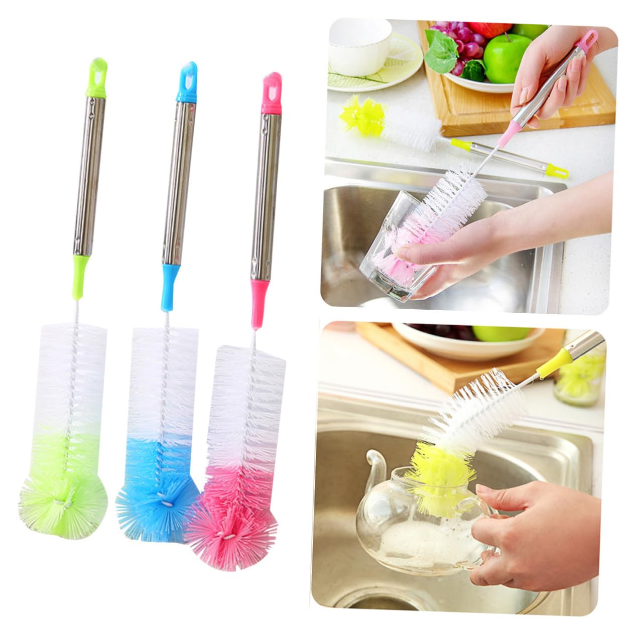 OUNONA 2pcs Cup with Long Handle Bottle Brush Bottle Cleaner Bottle Washer for Bottle Nylon Bottle