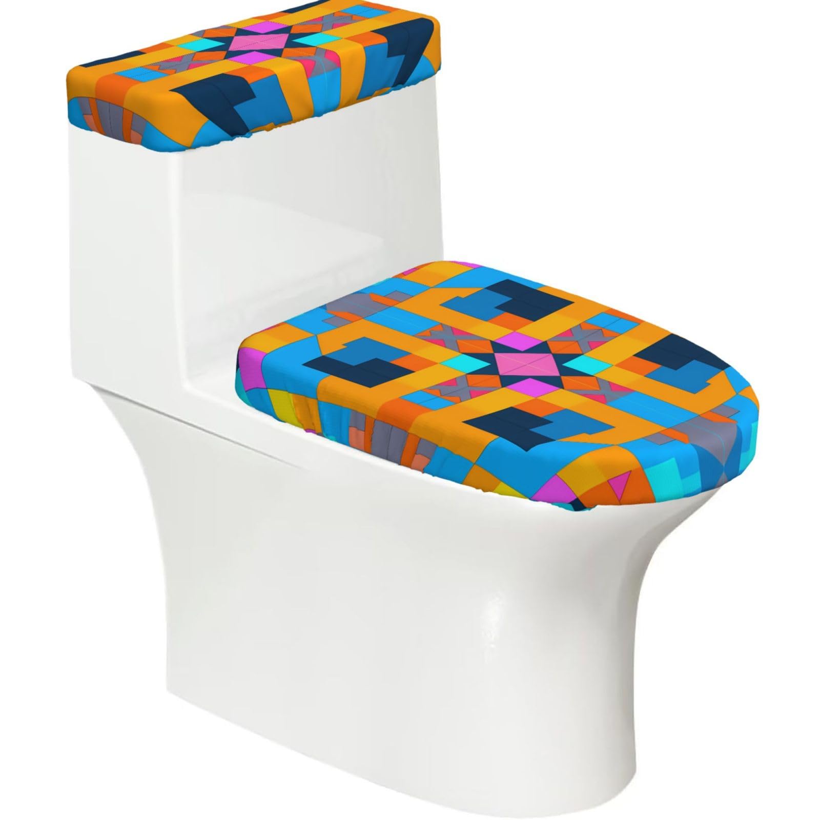 Mrowyc Black Numerical Jigsaw Puzzle 2-Piece Toilet Seat & Tank Lid Cover Set - Elastic Stretch Design - Universal Fit For U-Shape-O-Shape-Elongated Toilets - Functional Bathroom Decor & Housewarming Gift