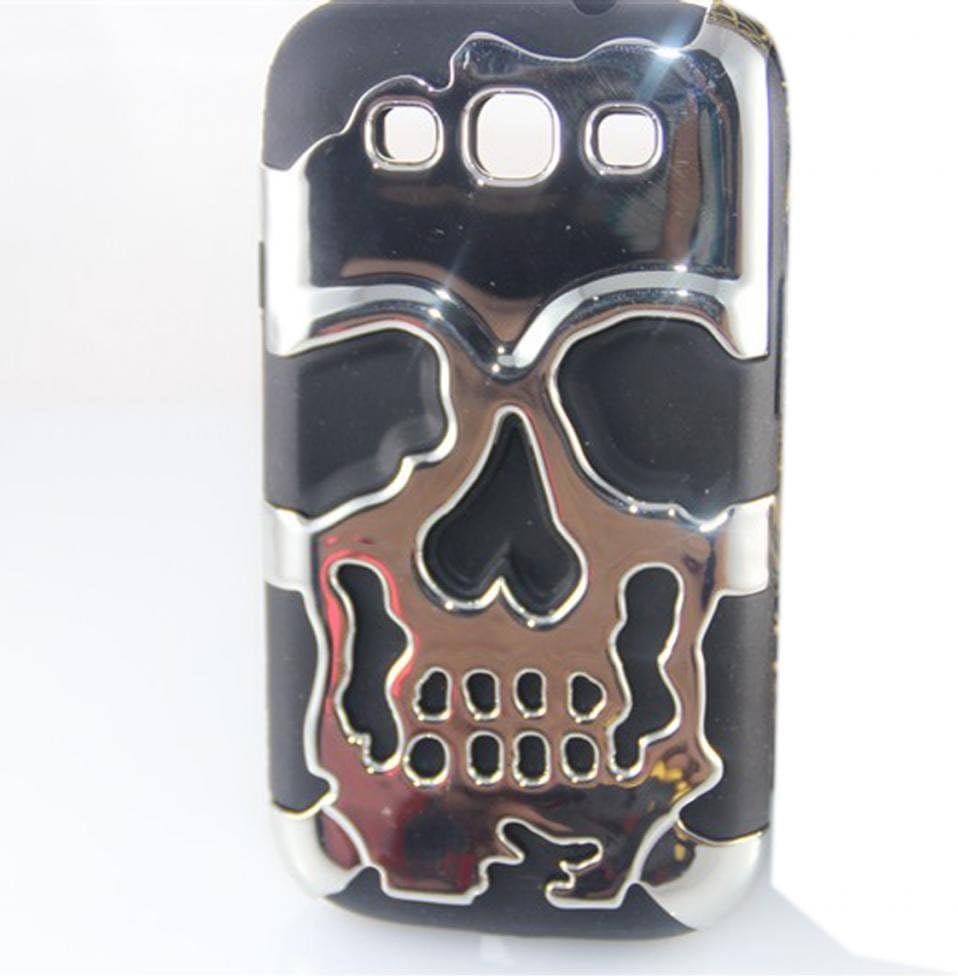 DE New Fashion Plastic + Silicone Tuff Dual Layer 2-Piece Hybrid Design Silver Skull Style Protective Shell Classic Hard Case Cover Compatible for Samsung Galaxy S3 III i9300