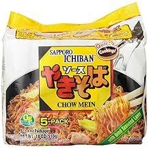 Sapporo Ichiban Chow Mein Yakisoba, 5 Count, 18 Ounce Pack of 6