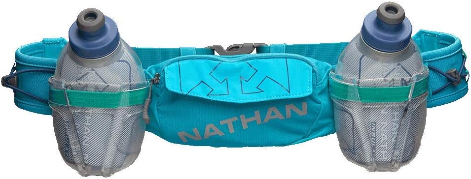 Nathan Hydration Insulated Running Belt Trail Mix Plus - Adjustable Running Belt – TrailMix Includes 2 Insulated Bottles/Flask – with Storage Pockets. Fits Most iPhones (One Size, Blue)