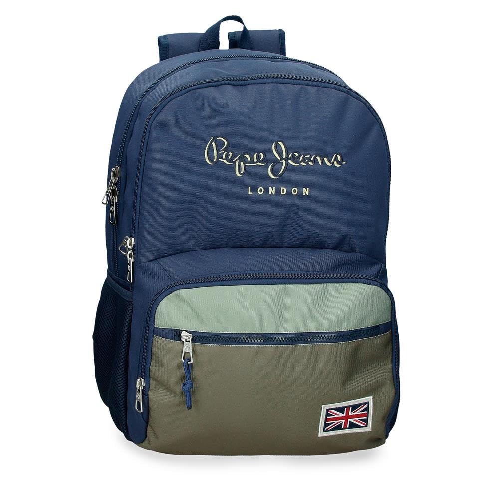 Pepe Jeans Arwyn Mochilas casual, antracita, khaki y azul portaordenador, varios compartimentos, fabricada en Poliéster con detalles en Piel Sintética, de Joumma Bags