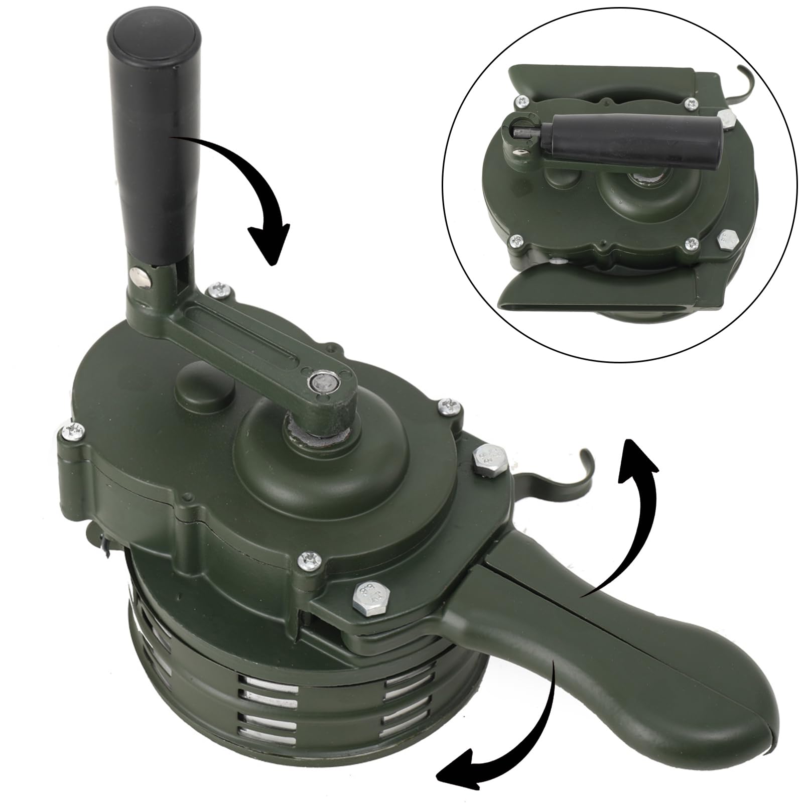 Sirena de mano, manivela, sirena de alarma, portátil, alarma de manivela de 110 dB, control manual de ataque de aire, alarma manual para fábricas, escuelas, guardacostas, verde oscuro