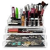 Makeup Organizer Jewelry Acrylic Case | For Lipstick Nail Polish Brushes Cosmetic Beauty Products | 3 Drawers Storage Display Box Holder By Clear Acrylics