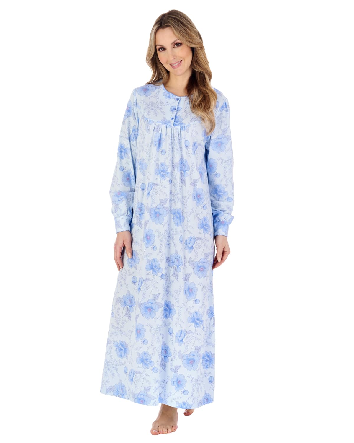 Slenderella Long Sleeve Jersey Nightie ND04109 Blue 24-26