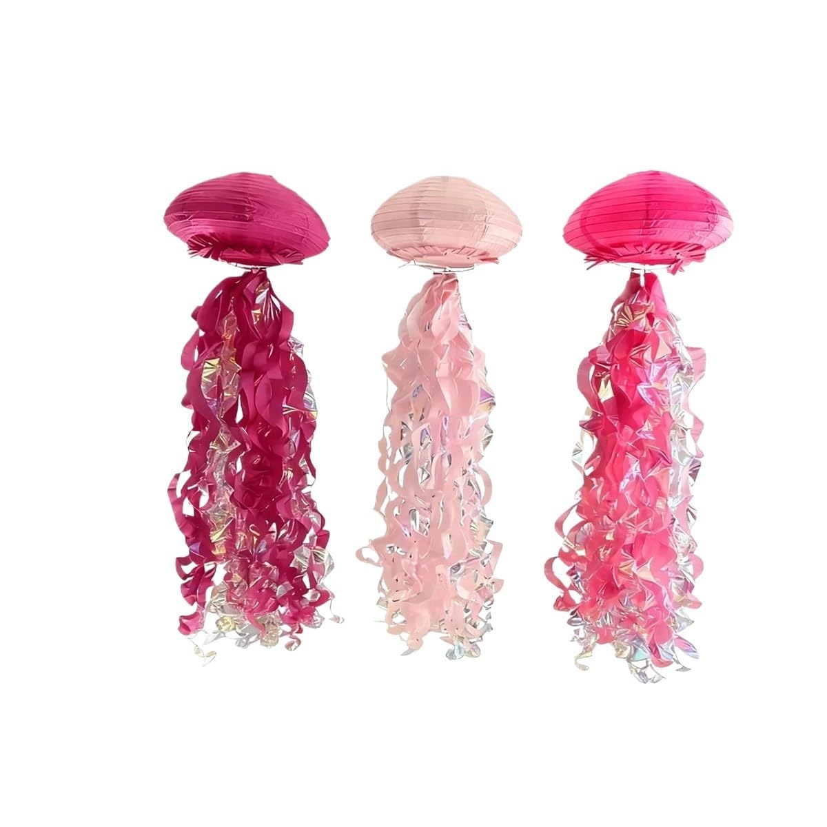 3pcs Pink Jellyfish Paper Lanterns Hanging Jellyfish Lampshade Under The Sea Mermaid Birthday Party Decorations