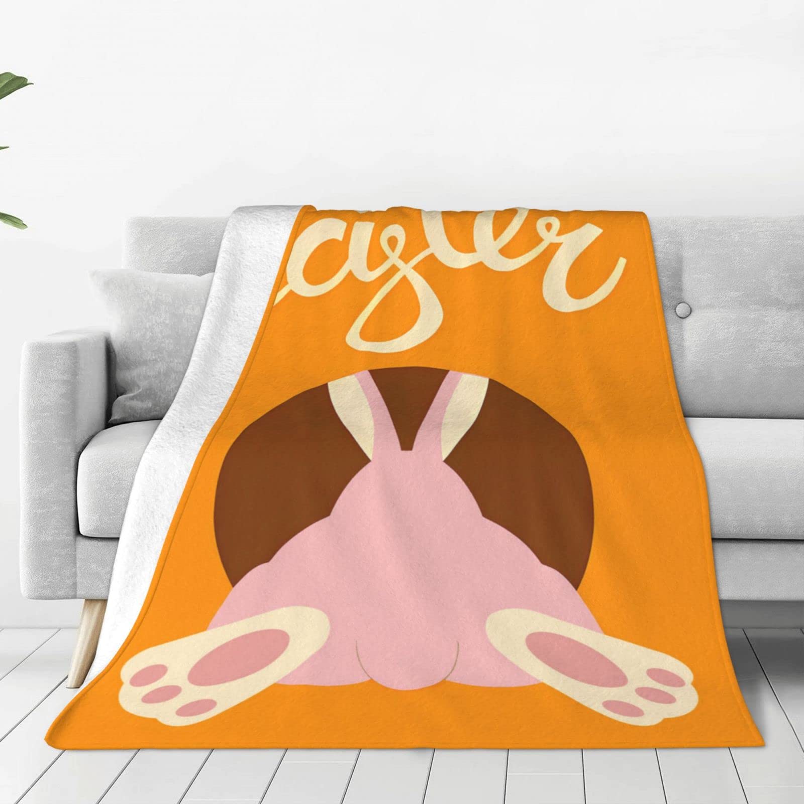 Lsjuee Throw Blanket Easter Bunny Warm Cozy Soft Lightweight Flannel Fleece Blanket for Bedroom Sofa Room Home Decorative Fuzzy Blanket 40"x30"
