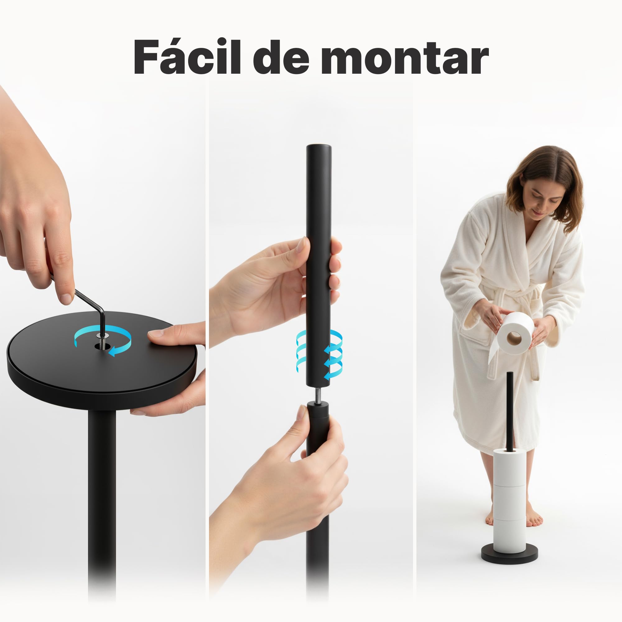 Minismus portarrollos Papel higienico de pie con Base ponderada para Uso Estable, portarrollos de Papel higiénico de Acero Inoxidable con Espacio para 5 Rollos de Repuesto, cómodo y práctico