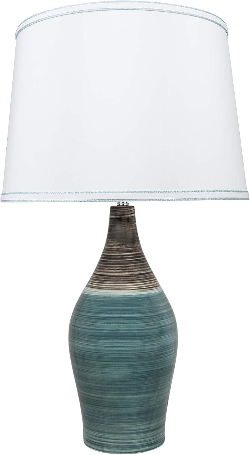 Aspen Creative 40185-11, 27-1/2" High Transitional Ceramic Table Lamp, Brown & Blue and Hardback Empire Shaped Lamp Shade in White, 15-1/2" Wide