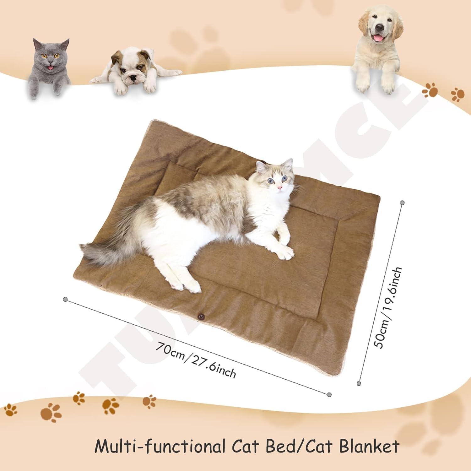 سرير للقطط والكلاب ذاتي التسخين من ازوني، بساط للحيوانات الاليفة فائق الدفء، بطانية مخملية ناعمة وسرير للقطط الداخلية، بساط دافئ ومنفوش للحيوانات الاليفة، غير قابل للانزلاق وقابل للغسل