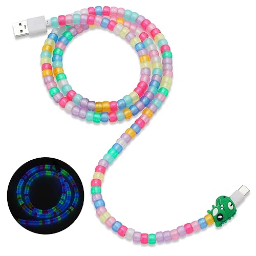 USB C Cable 66W 3A Fast Charging USB Type C Cable 3.3FT/1.0M Cute Colorful Beaded USB to USB C Charger Cable Novelty Funny Glow Beads Lead Cord for iPhone 16/15/Pro Max/Plus/Samsung S24/S23/S22,iPad