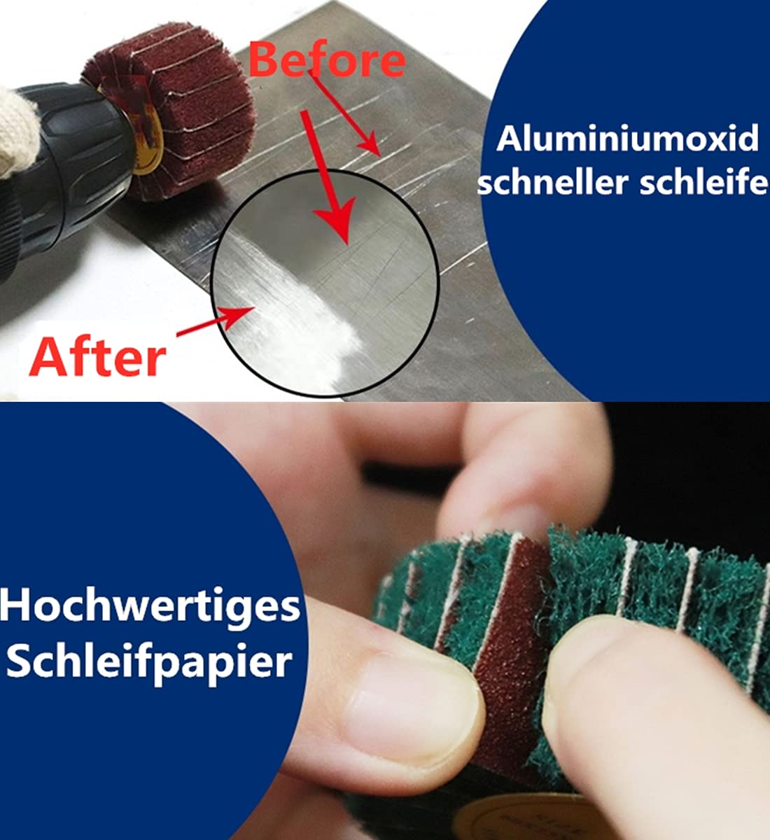 FEIHU 10 Stück Schleifmop set/Fächerschleifer/Lamellenschleifer,Vlies-Schleifmittel Polierscheiben, Polieren von Metall, Holz, Edelstahl Schaftdurchmesser: 6 mm