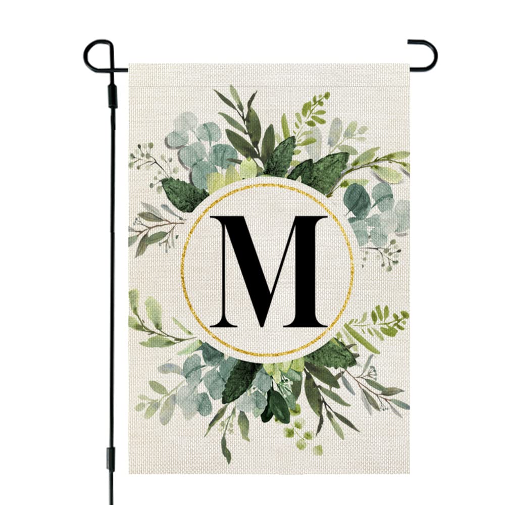CROWNED BEAUTY Monogram Letter M Garden Flag Floral 12x18 Inch Double Sided for Outside Small Burlap Family Last Name Init...