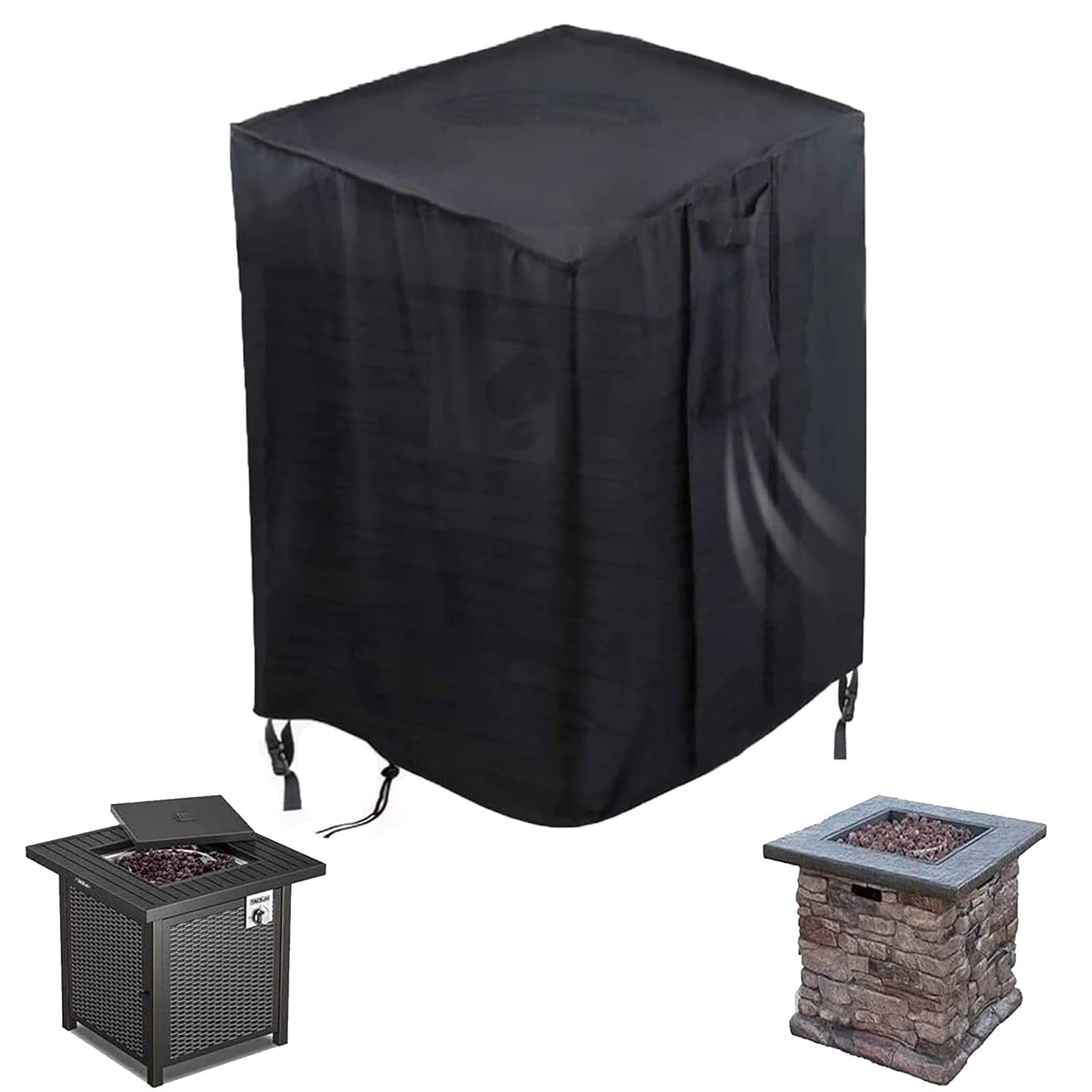 Flymer Garden Fire Pit Covers - Heavy Duty 420D Oxford Waterproof Tearproof Outdoor Covers (Black, 55x55x89 cm)