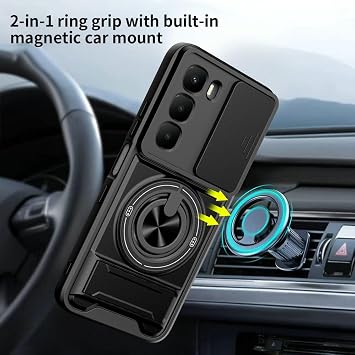 Compatible with Infinix Hot 60 5G Case Cover,Compatible with Infinix Hot 60i 4G X6728 X6728B with Slide Camera Cover Phone Stand Protective Case Black