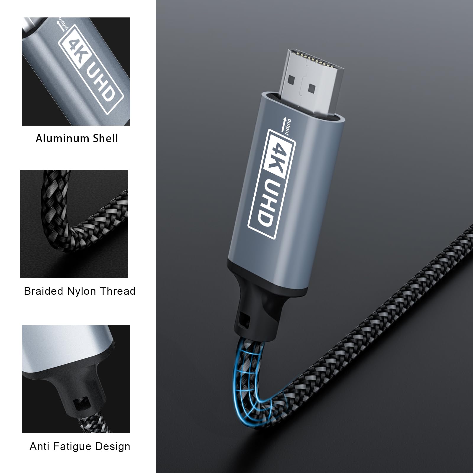 Kabel Displayport HDMI, Displayport 4K do HDMI 1M, jednokierunkowy DP do HD MI, nylonowy pleciony port HD MI kompatybilny z komputerami stacjonarnymi, laptopami, komputerami, Dell, HP, HDTV