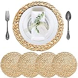 SOKFARM Boho Placemats Set of 4, Round Placemats for Dining Table, Water Hyacinth Wicker Placemats, Straw Placemats, Round Woven Placemats Set of 4, Placemats for Dining Table Set of 4 | 11.8 in