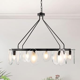 8-Light Modern Chandeliers for Dining Room, Farmhouse Foyer Lighting Fixtures, Round Kitchen Island Light Fixtures, with Glass Decorations, for Living Room, Bedroom, Entryway