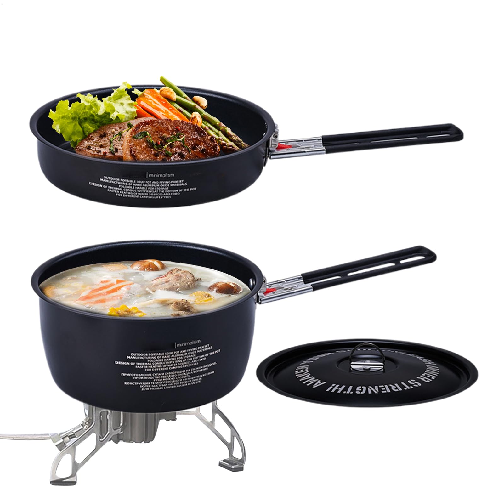 Set Di Pentole Da Campeggio Impilabile compatto riscaldamento uniforme | Padelle Da Campeggio Per Cucinare Per Backpacking, Escursionismo, Camper, Picnic, Survival, Caccia, Spiaggia, Famiglia