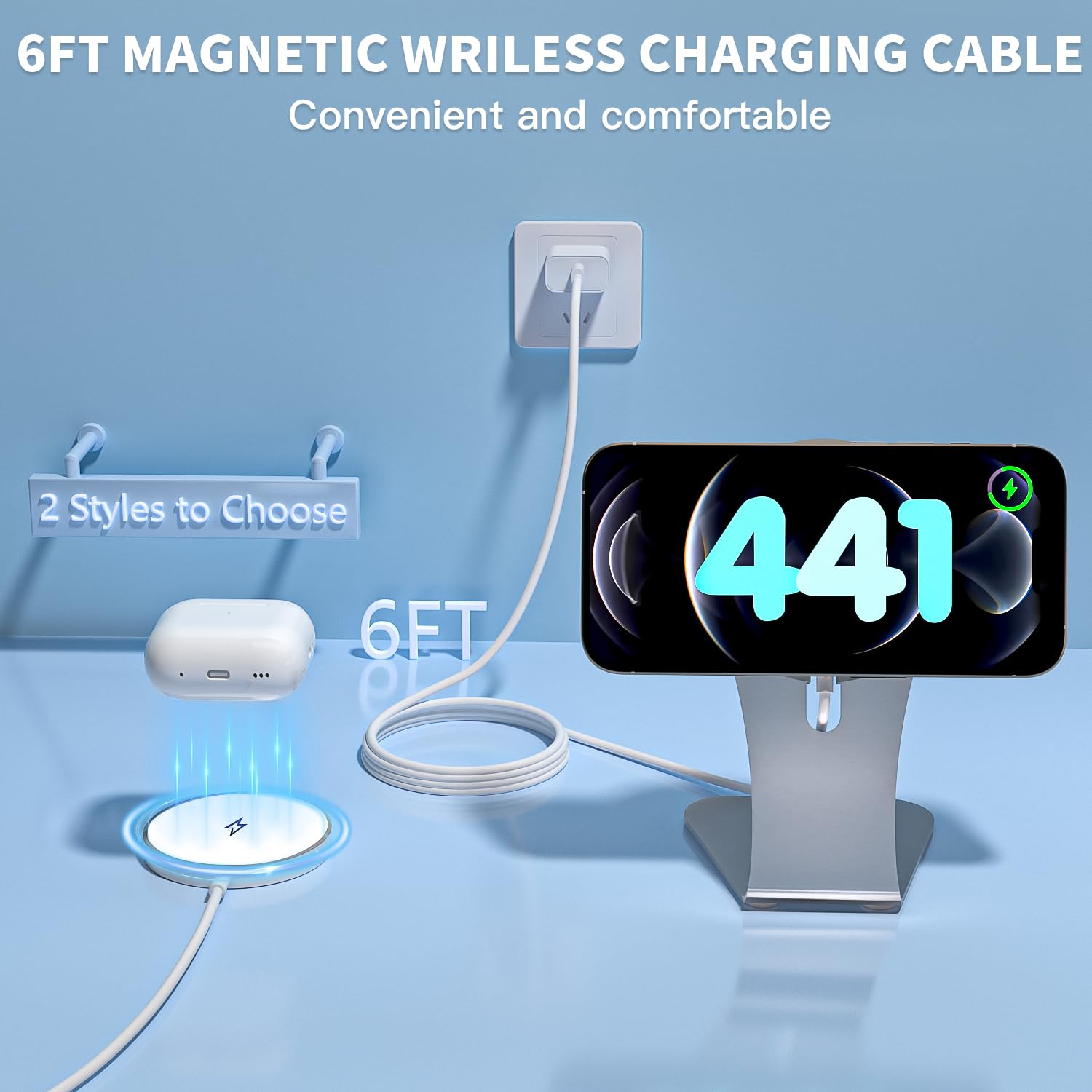 Magnetic Wireless Charger for Apple iPhone 17 Mag Safe Charging,USB-C Charger Block & 6FT 15W Fast Wireless Charging Pad Stand for iPhone 17/17Air/17Pro/17 ProMax/16/16 Plus/15/14/13/12 Series,AirPods