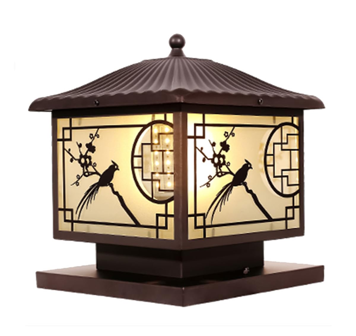 KXEcoLife Vintage Outdoor Pillar Glass Shade Square Design Lighthouse Column Waterproof Traditional Garden Lantern Classic E26 60W for Garden, Pole, Terrace, Patio, Decoration, A