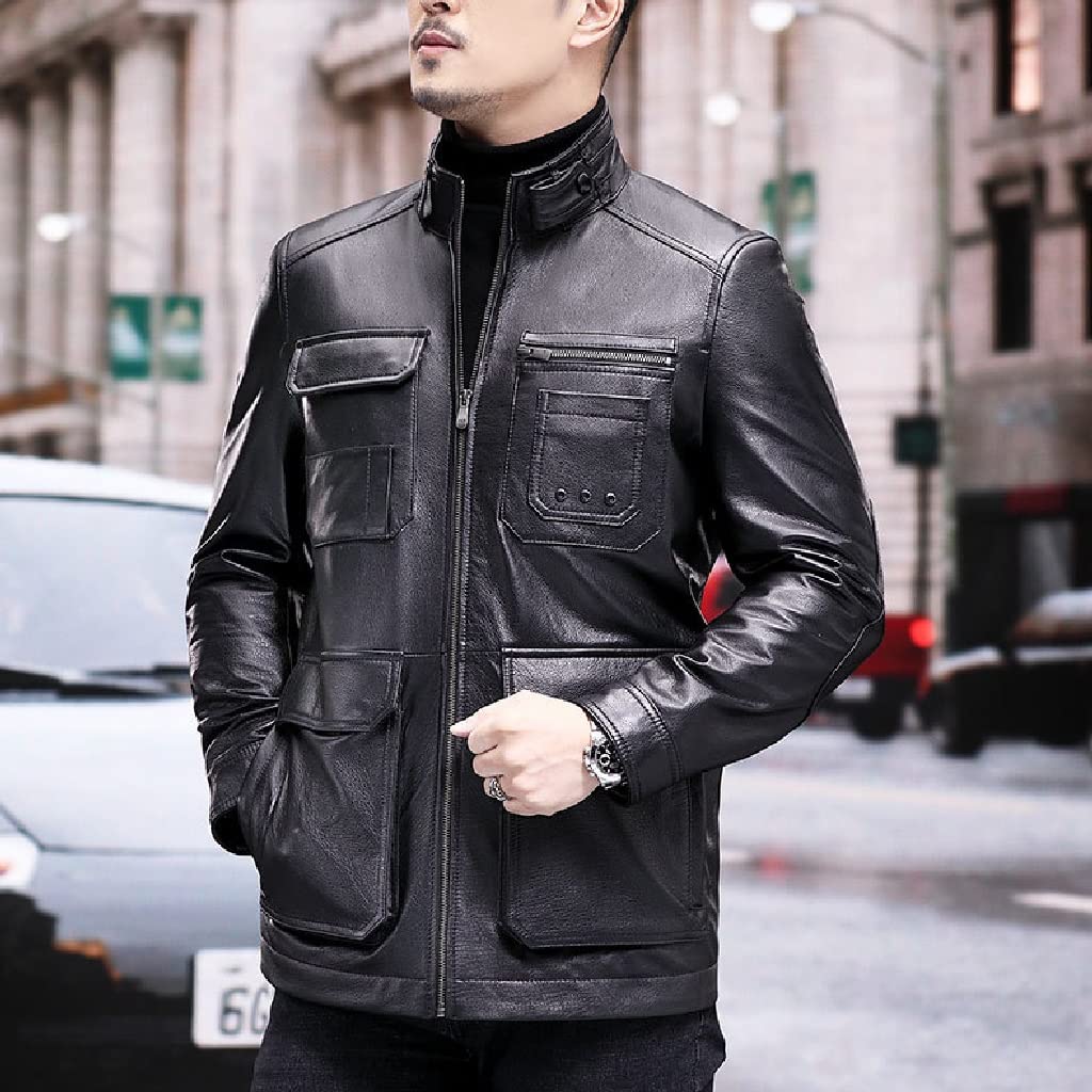 Amazon.co.jp: N/A メンズレザースタンドカラー秋の冬のトップ