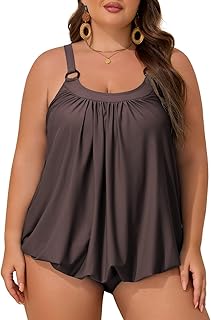 Plus Size Tankini Swimsuit for Women 2 Piece Tummy Control Bathing Suit Blouson Flowy Swim Dress with Bottom - Buy now