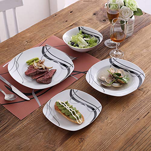 image for VEWEET 24-Piece Porcelain Dinnerware Sets Black Stripe Patterns Kitche