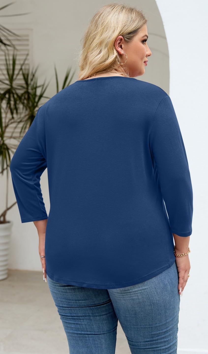 Plus Size Tops for Womens 3/4 Sleeve V Neck Casual T Shirts Loose Fit Tunic Blouse - Image 6