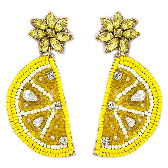 Beaded Lemon Post Earrings Handmade Lemon Earrings Tropical4
